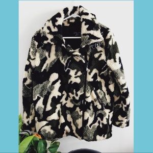 Aviator Style Camo Teddy Jacket